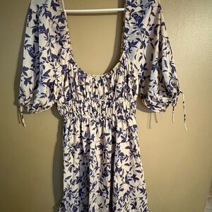Urban Outfitters Floral Smocked Mini Dress Puff Sleeve Size S